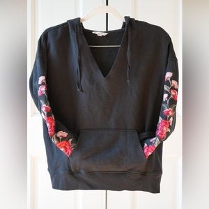 AEO V-neck Embroidered Rose Hoodie